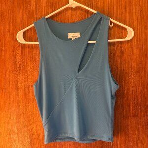 "Live In The Moment" Cutout Blue Sleeveless Tank Top